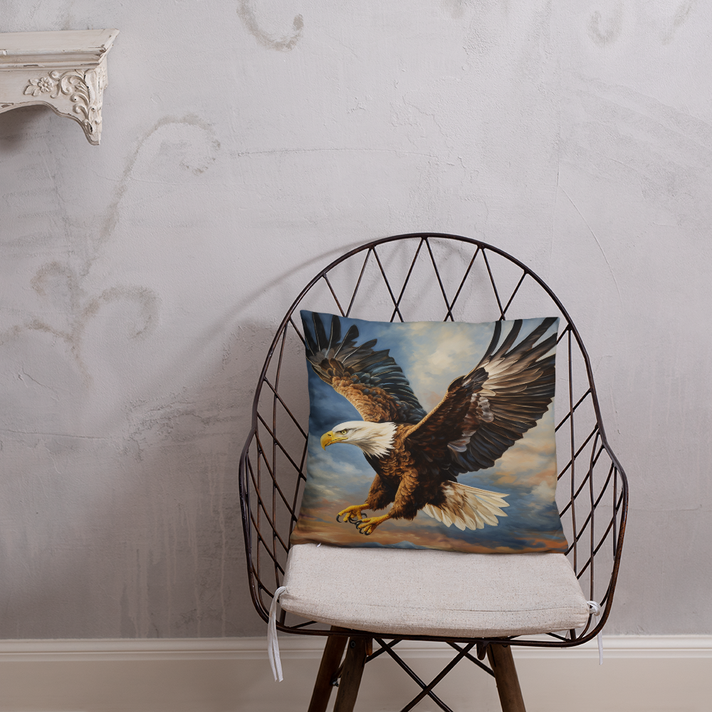 Bird Throw Pillow Majestic Flying Eagle Art Polyester Decorative Cushion 18x18