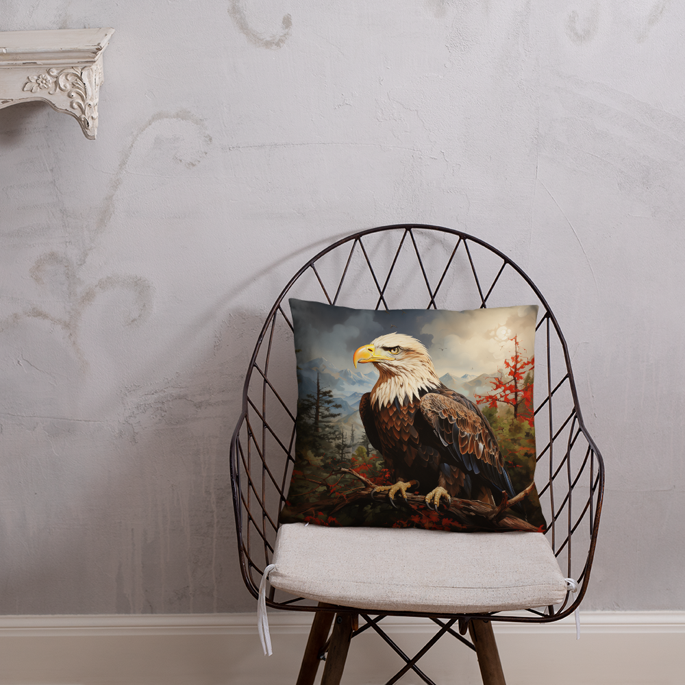 Bird Throw Pillow Majestic Perched Eagle Polyester Decorative Cushion 18x18