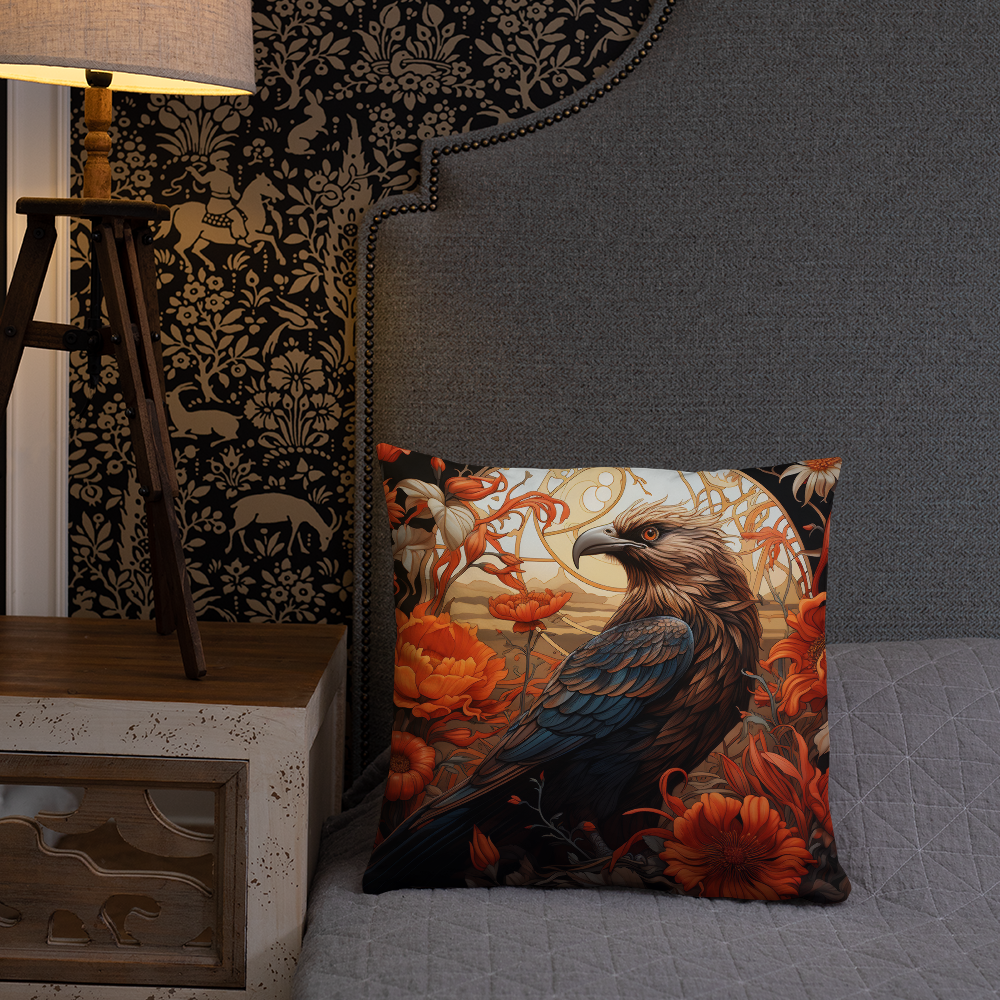 Bird Throw Pillow Charming Bird and Flowers Polyester Decorative Cushion 18x18