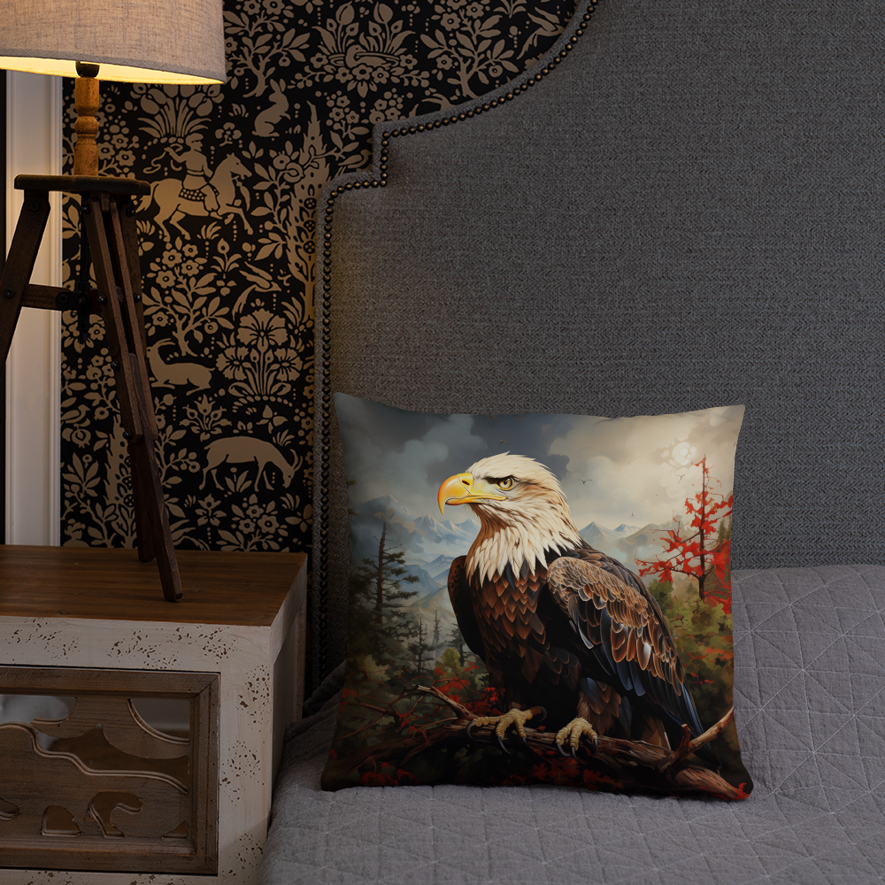 Bird Throw Pillow Majestic Perched Eagle Polyester Decorative Cushion 18x18