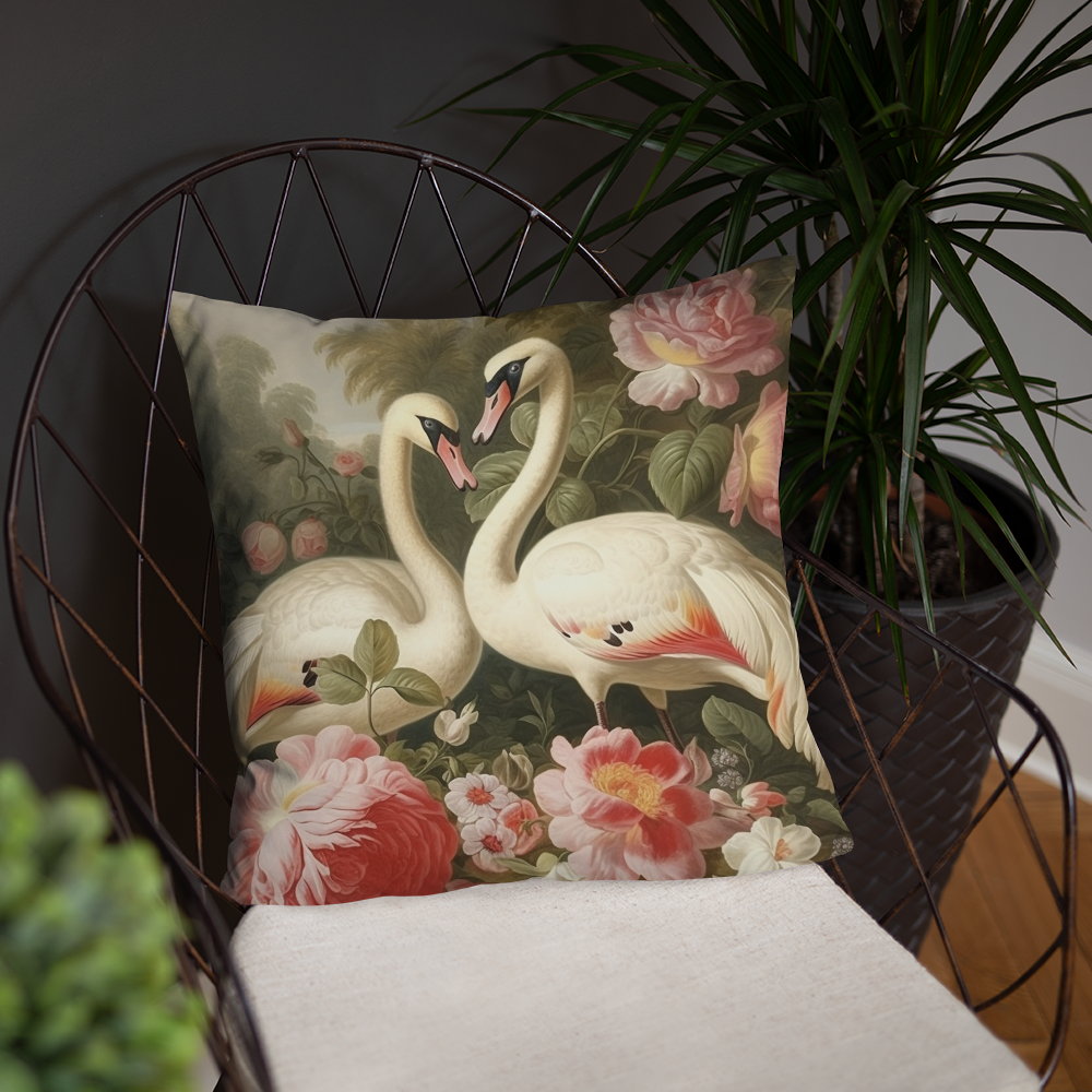 Bird Throw Pillow Graceful Swan Serenity Polyester Decorative Cushion 18x18