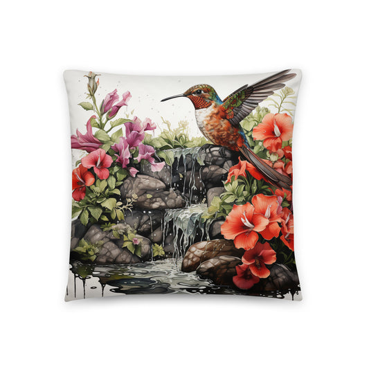 Bird Throw Pillow Vibrant Hummingbird Oasis Polyester Decorative Cushion 18x18