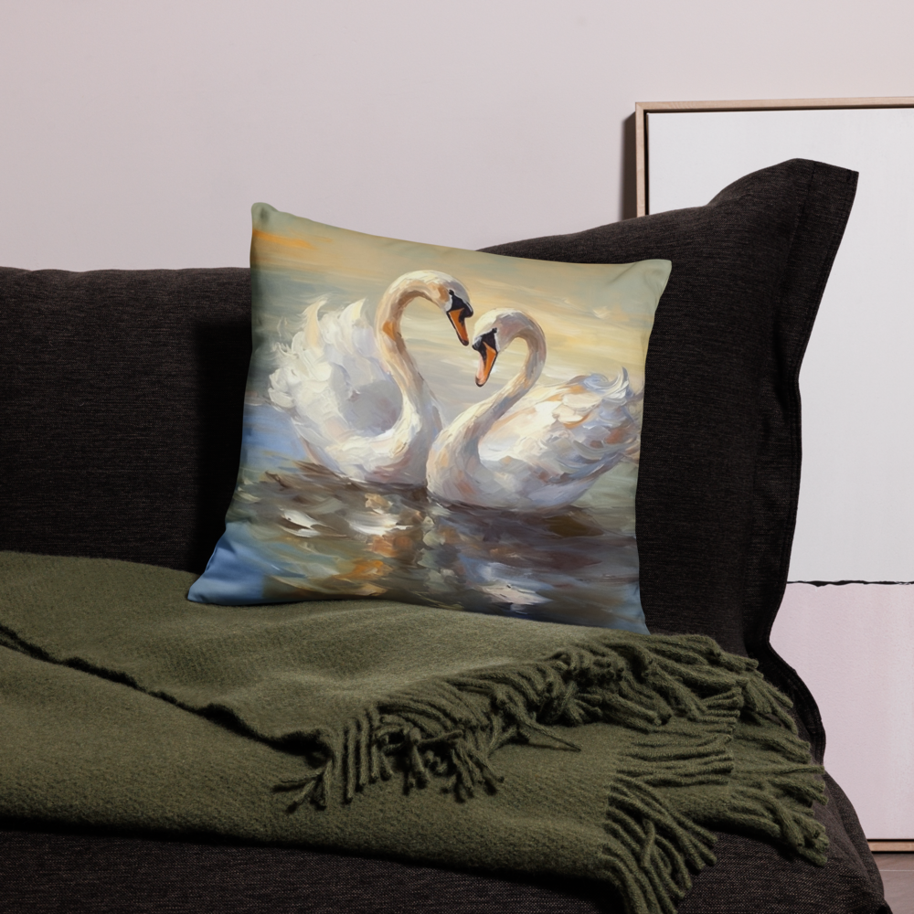 Bird Throw Pillow Elegant Swan Lake Polyester Decorative Cushion 18x18