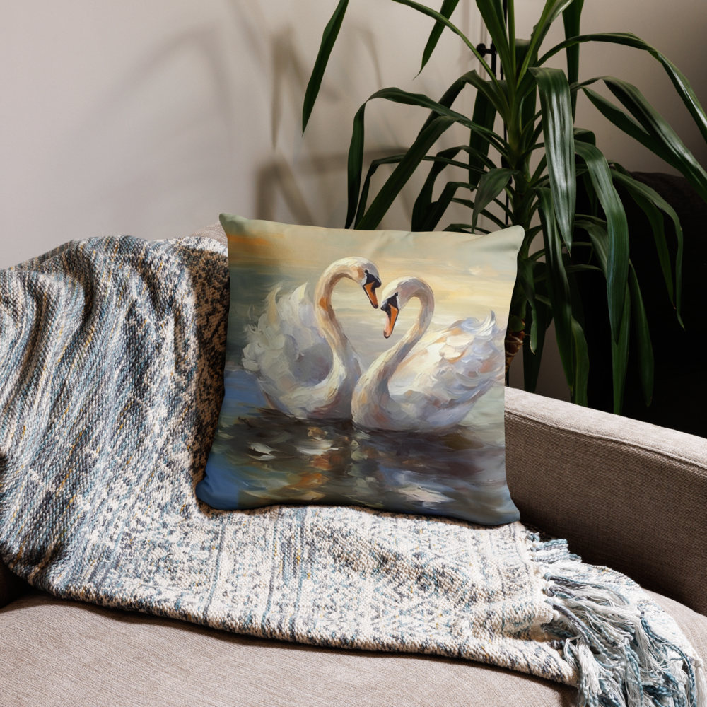 Bird Throw Pillow Elegant Swan Lake Polyester Decorative Cushion 18x18