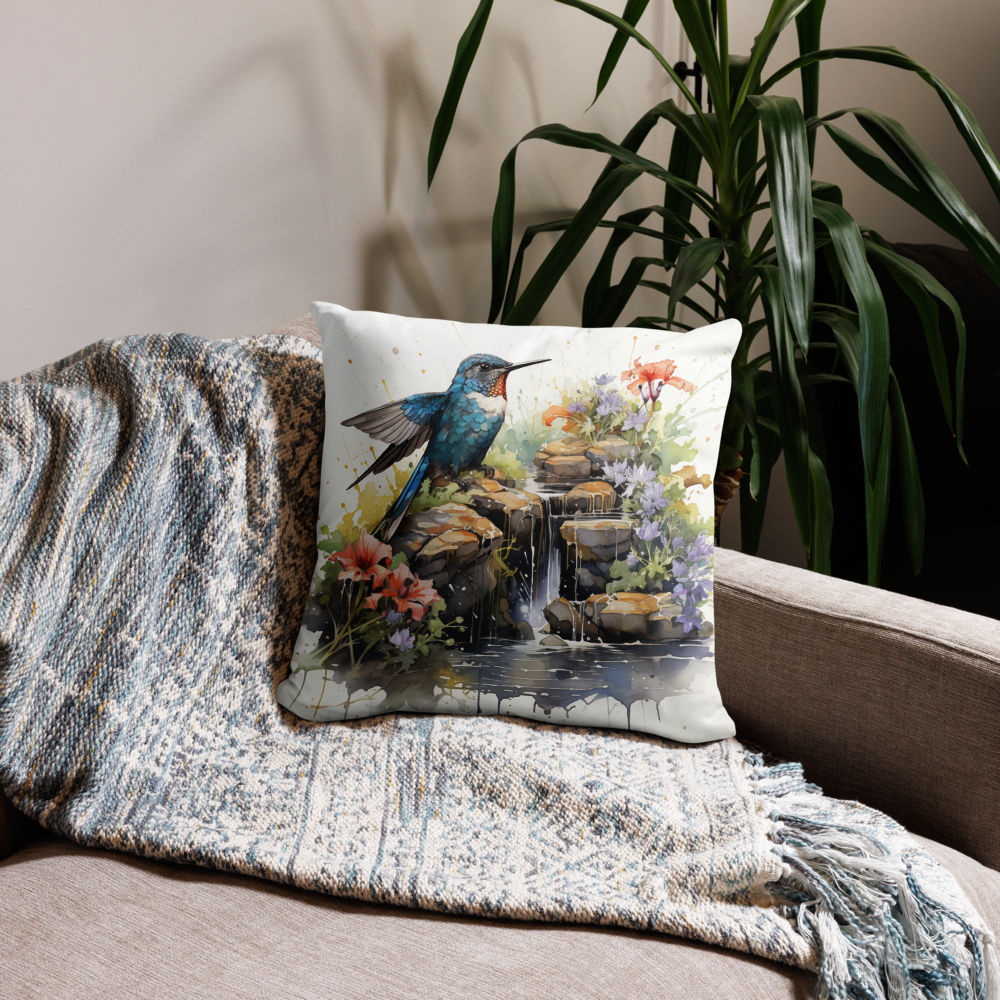 Bird Throw Pillow Hummingbird Garden Oasis Polyester Decorative Cushion 18x18