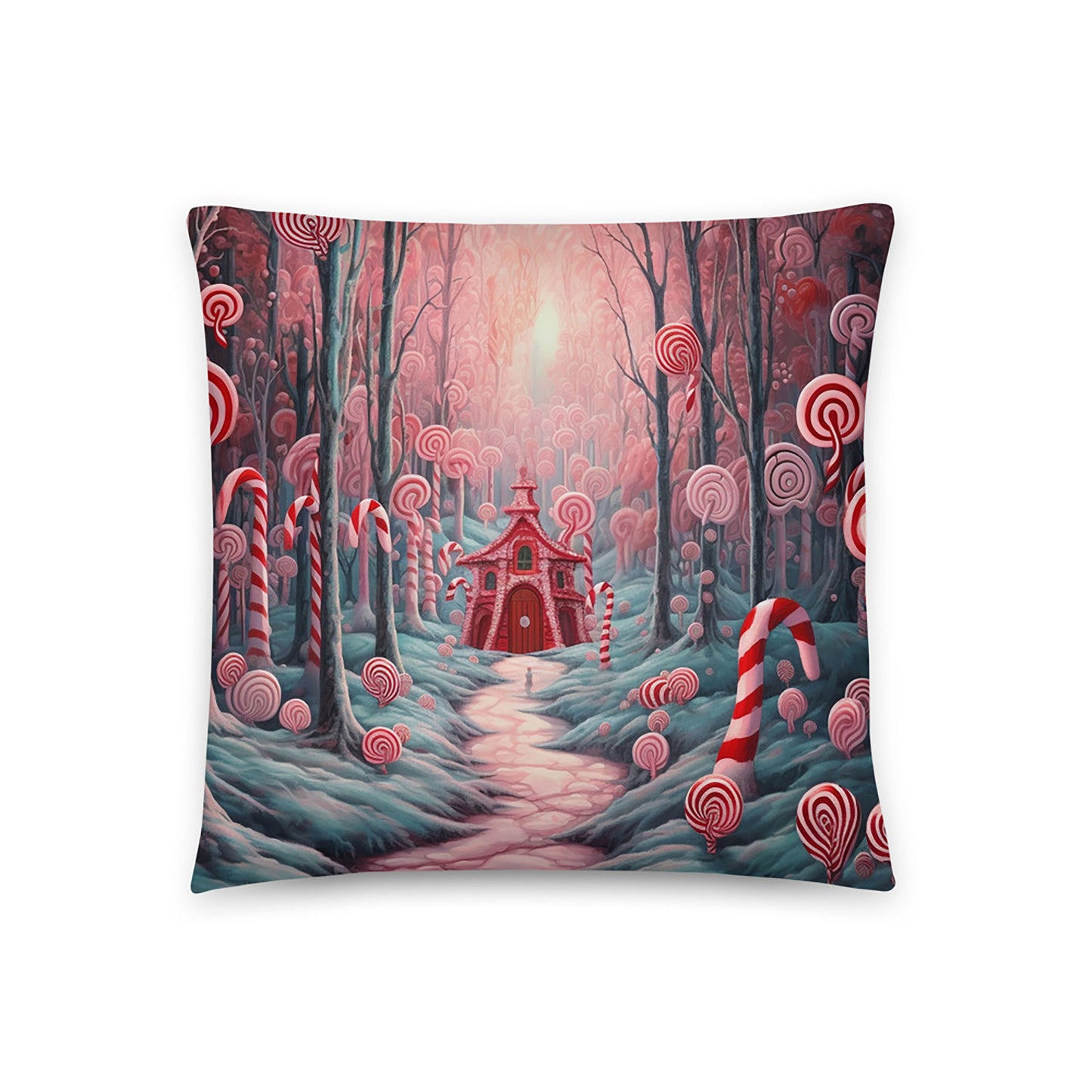 Christmas Throw Pillow Candy Cane Forest Festive Polyester Decorative Cushion 18x18