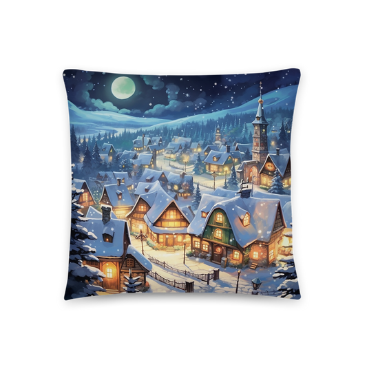 Christmas Throw Pillow Moonlit Village Polyester Decorative Cushion 18x18