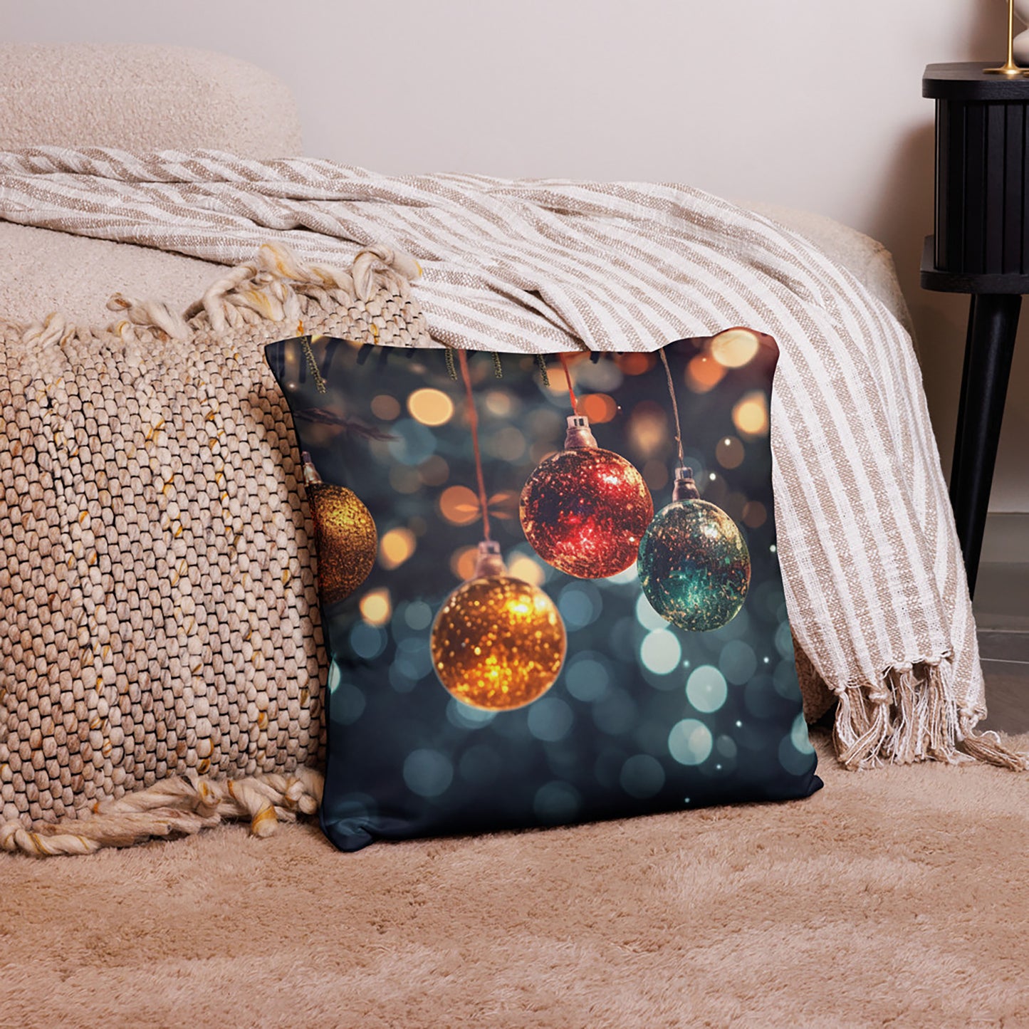 Christmas Throw Pillow Ornament Sparkle Polyester Decorative Cushion 18x18