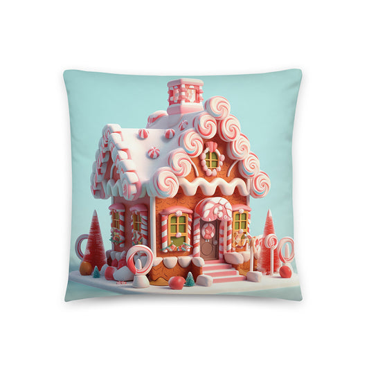 Christmas Throw Pillow Charming Gingerbread House Polyester Decorative Cushion 18x18