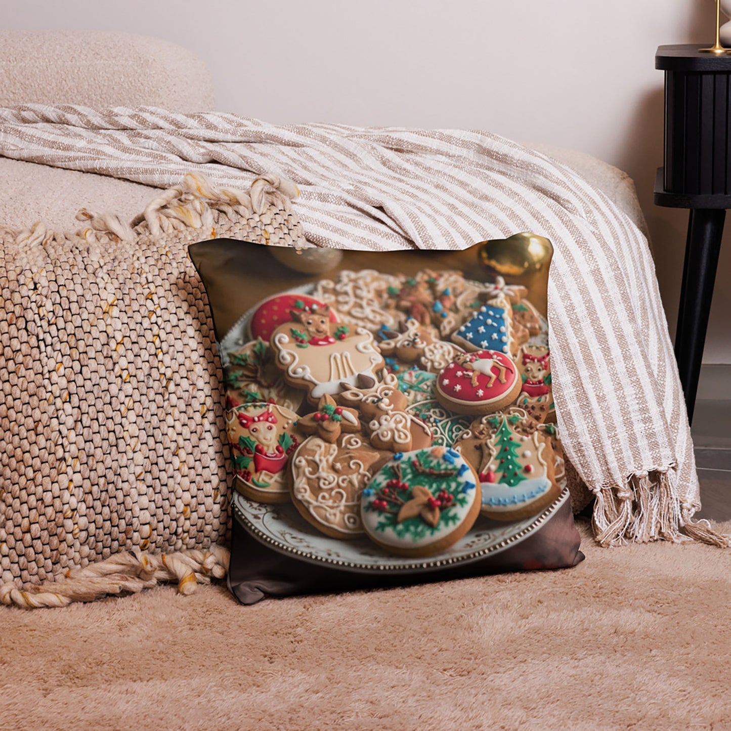 Christmas Throw Pillow Cozy Cabin Cookies Polyester Decorative Cushion 18x18