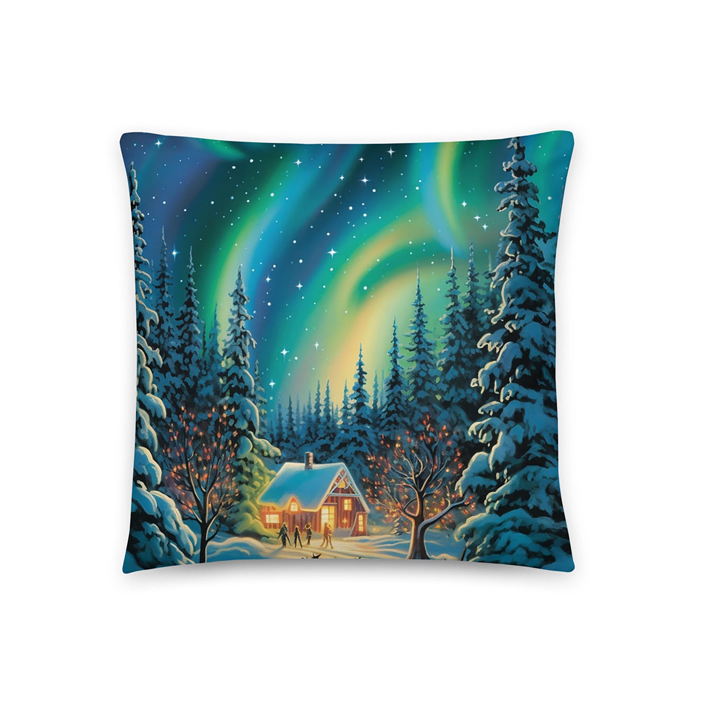 Christmas Throw Pillow Enchanted Northern Lights Polyester Decorative Cushion 18x18