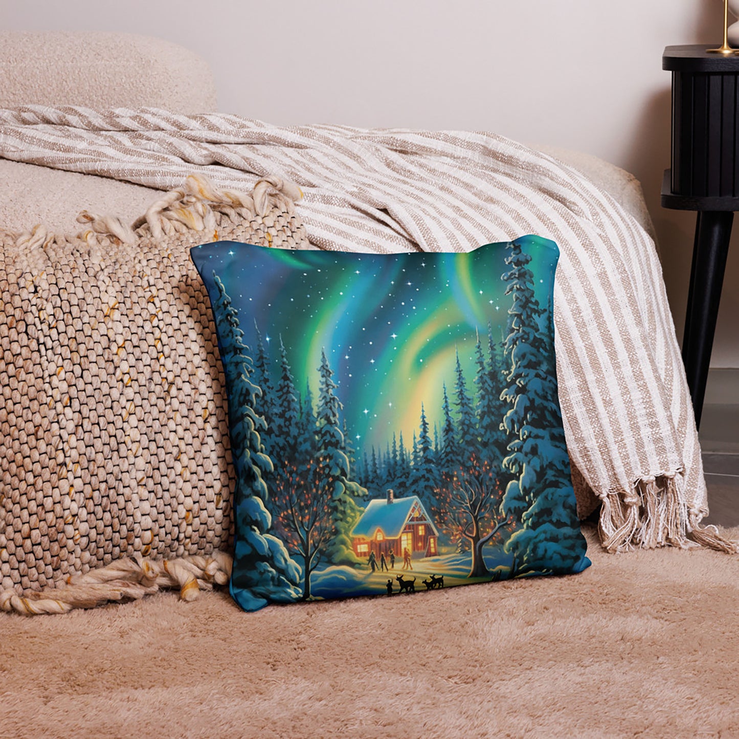 Christmas Throw Pillow Enchanted Northern Lights Polyester Decorative Cushion 18x18