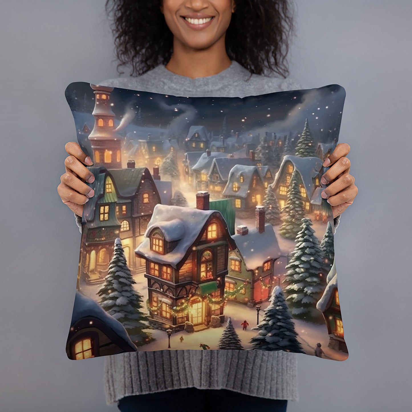 Christmas Throw Pillow Enchanting Village Polyester Decorative Cushion 18x18