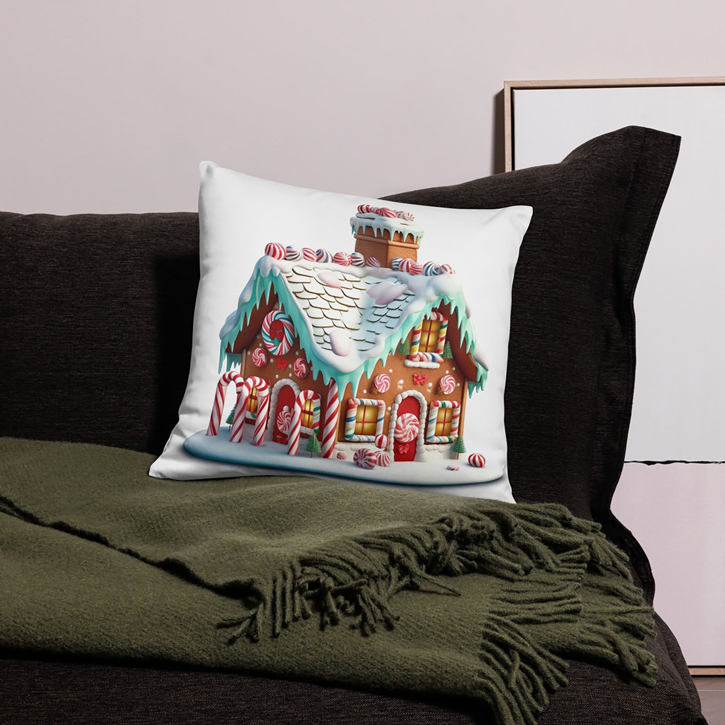 Christmas Throw Pillow Enchanting Gingerbread Haven Polyester Decorative Cushion 18x18