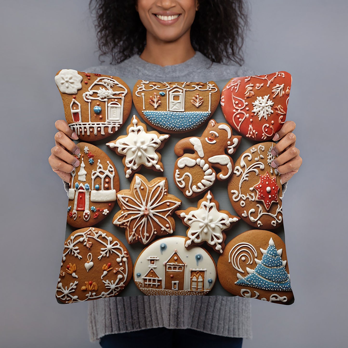 Christmas Throw Pillow Festive Gingerbread Wonders Polyester Decorative Cushion 18x18