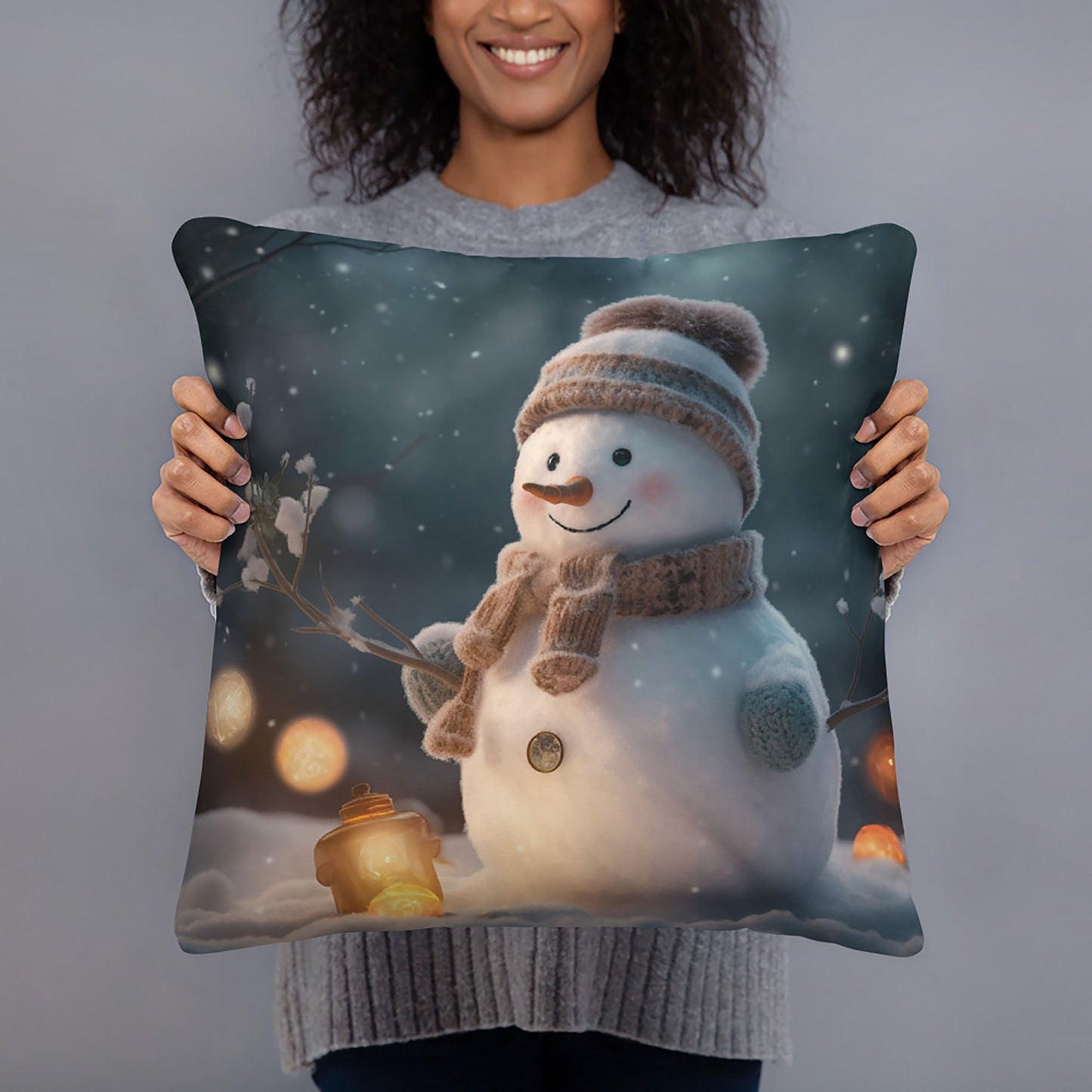 Christmas Throw Pillow Winter Wonderland Snowman Polyester Decorative Cushion 18x18