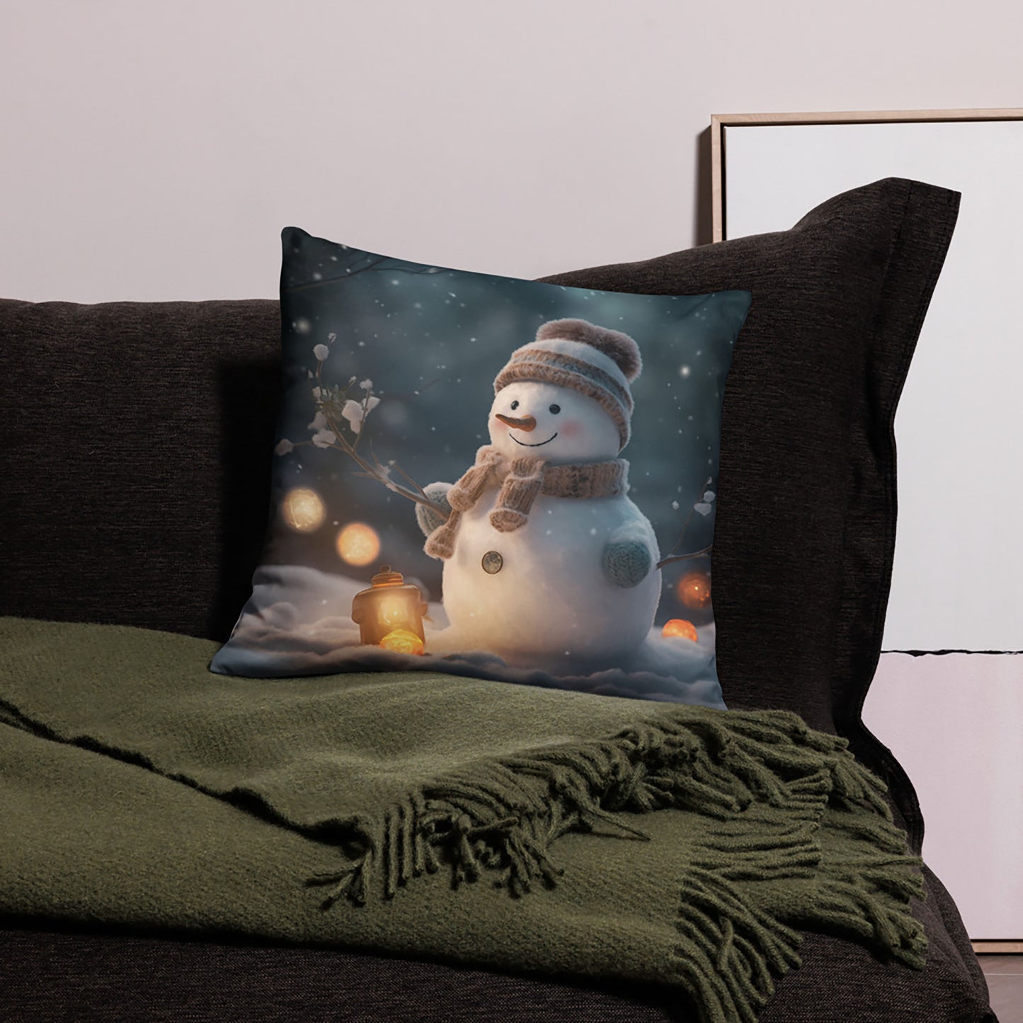 Christmas Throw Pillow Winter Wonderland Snowman Polyester Decorative Cushion 18x18