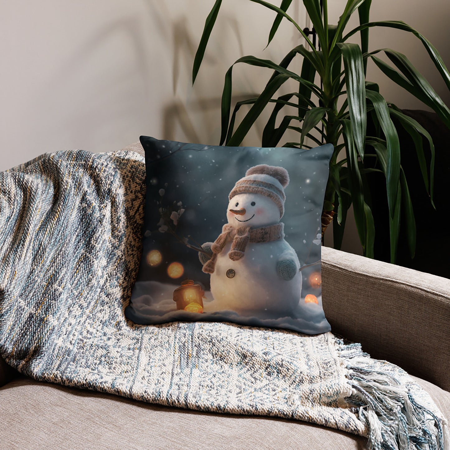 Christmas Throw Pillow Winter Wonderland Snowman Polyester Decorative Cushion 18x18