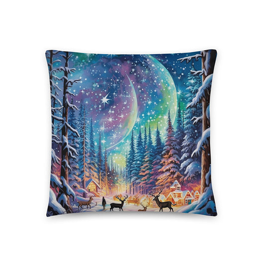 Christmas Throw Pillow Winter's Dream Northern Lights Polyester Decorative Cushion 18x18