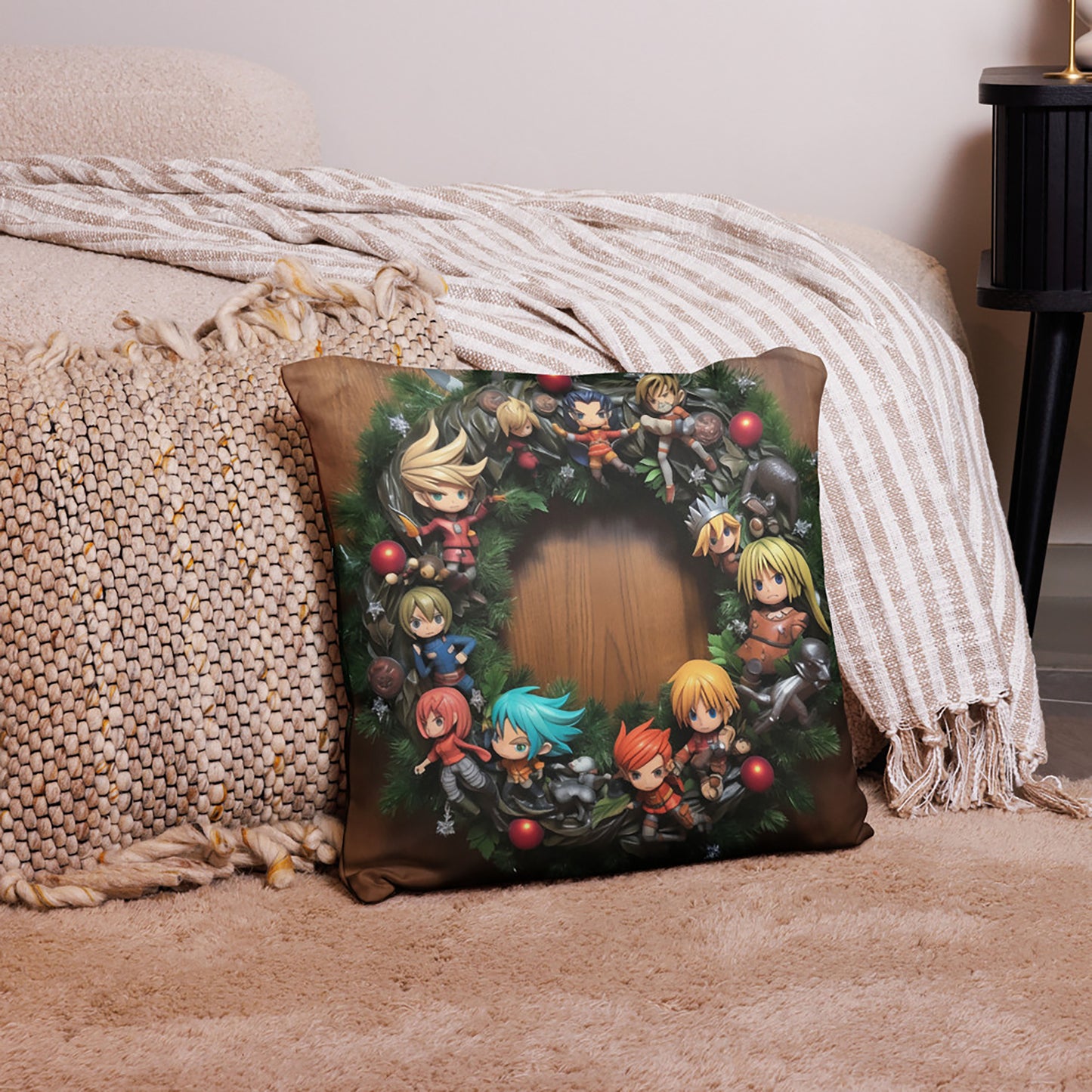Christmas Throw Pillow Anime Wreath Fiesta Polyester Decorative Cushion 18x18
