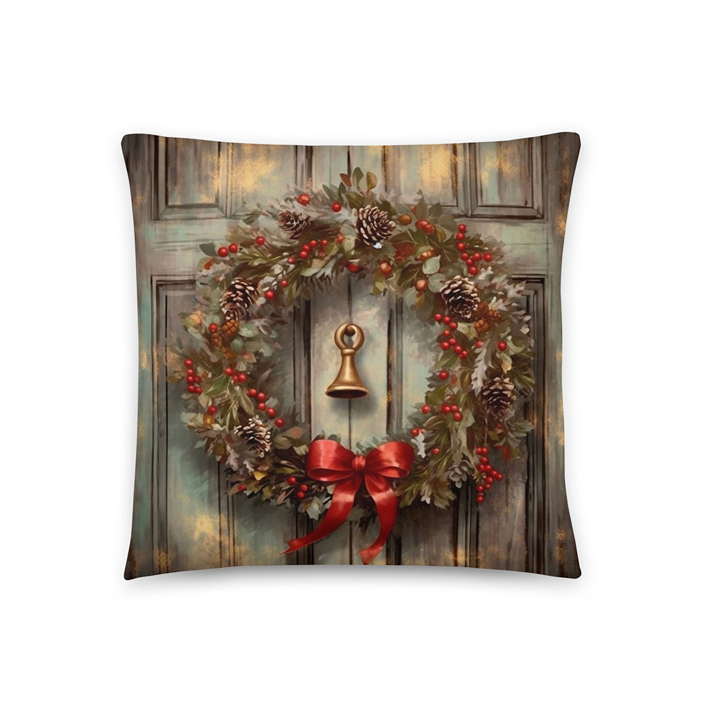 Christmas Throw Pillow Wreath Doorway Polyester Decorative Cushion 18x18