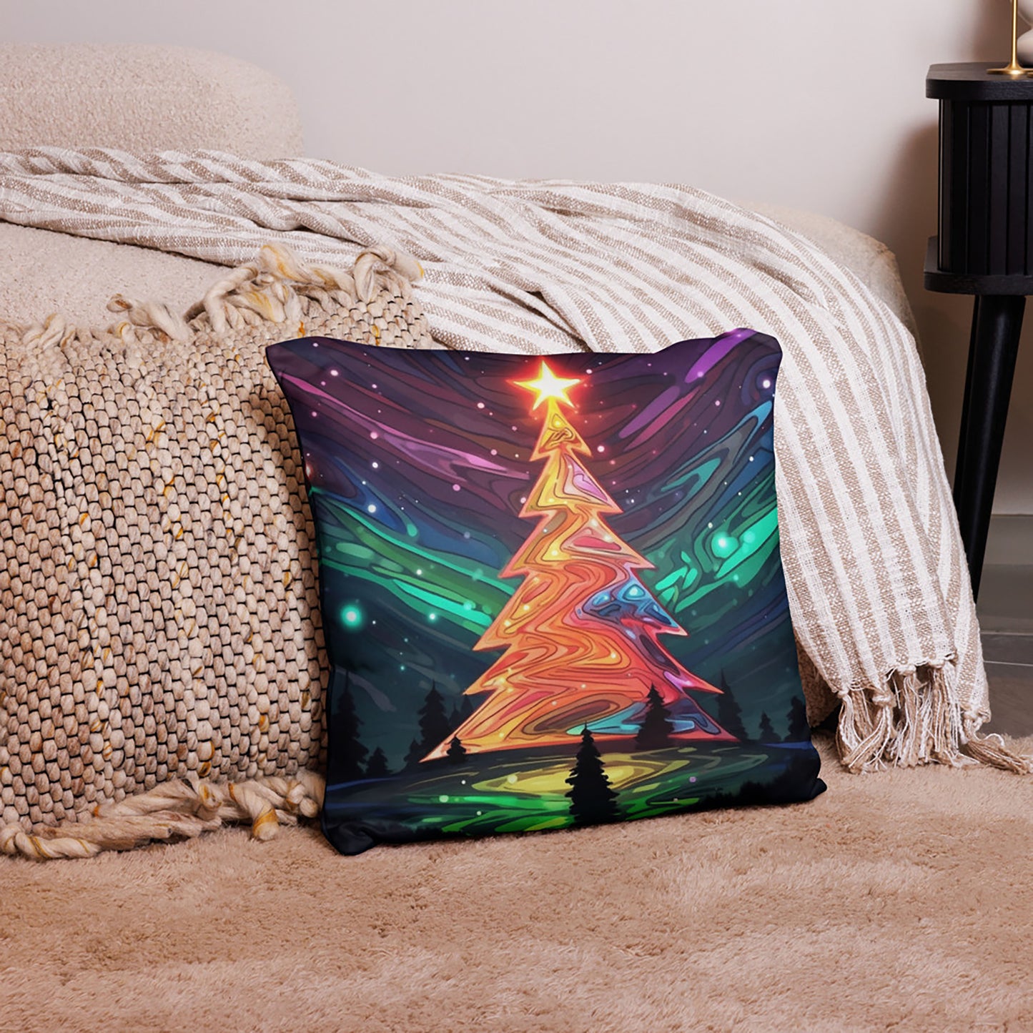 Christmas Throw Pillow Chromatic Symphony Polyester Decorative Cushion 18x18