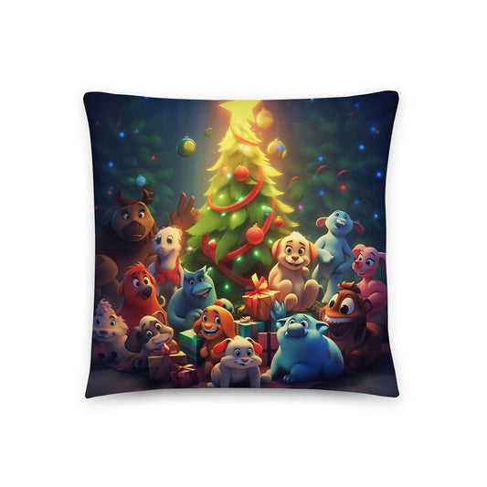 Christmas Throw Pillow Festive Animal Gathering Polyester Decorative Cushion 18x18