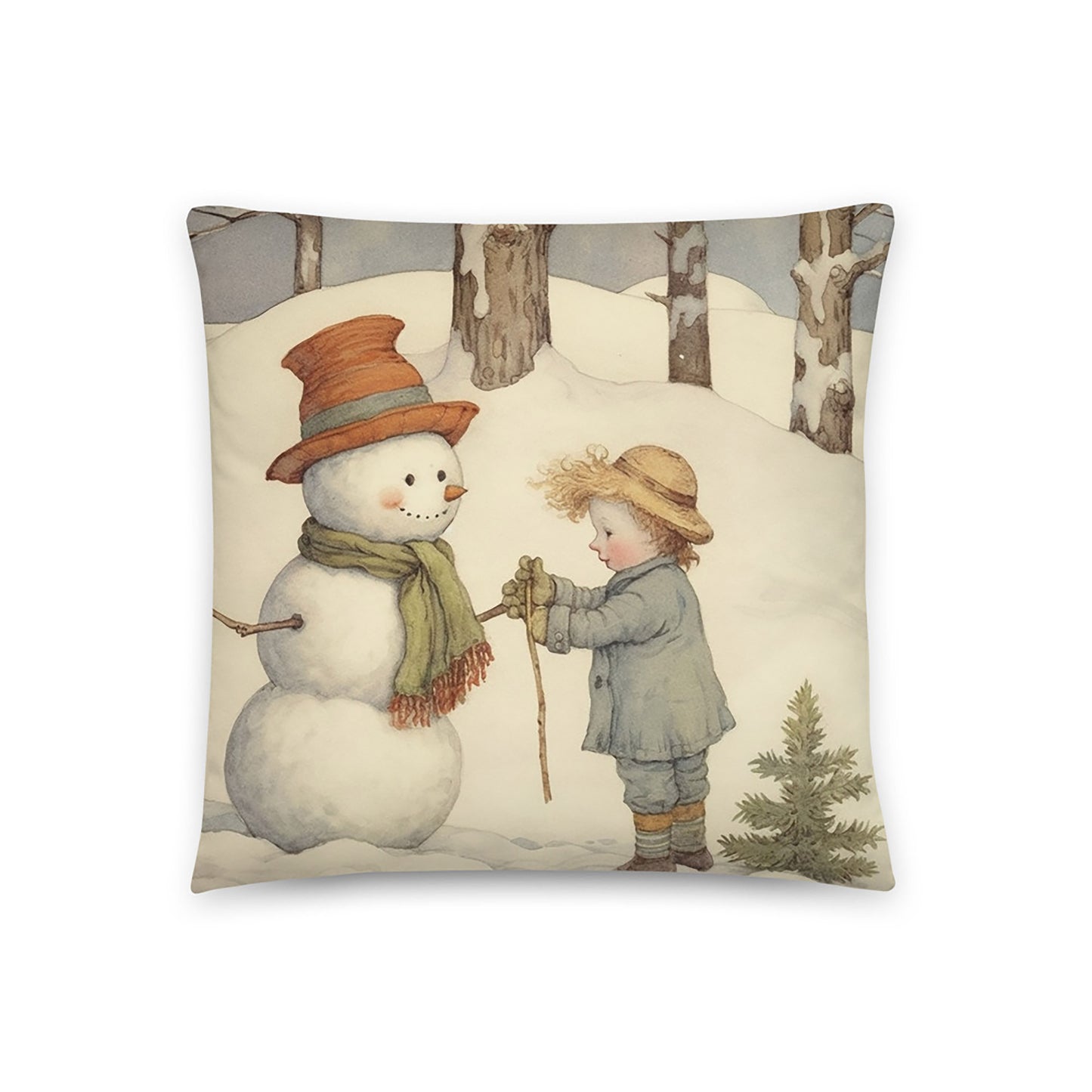 Christmas Throw Pillow Frosted Childhood Memories Polyester Decorative Cushion 18x18