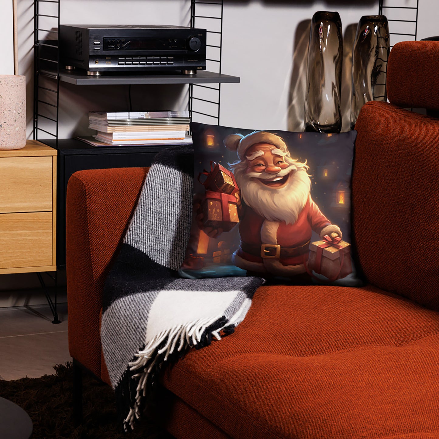Christmas Throw Pillow Jolly Santa's Night Polyester Decorative Cushion 18x18