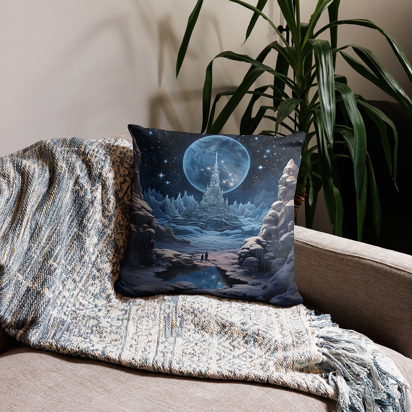 Castle Throw Pillow Lunar Icy Moonscape Polyester Decorative Cushion 18x18