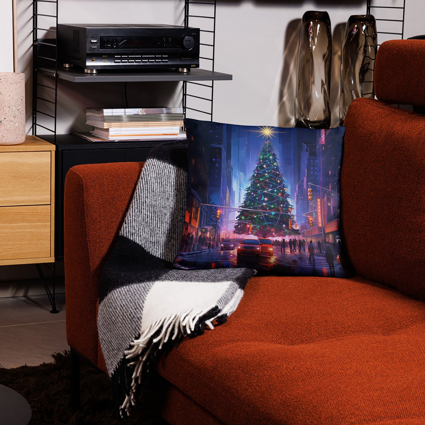 Christmas Throw Pillow  Noir Metropolis Polyester Decorative Cushion 18x18