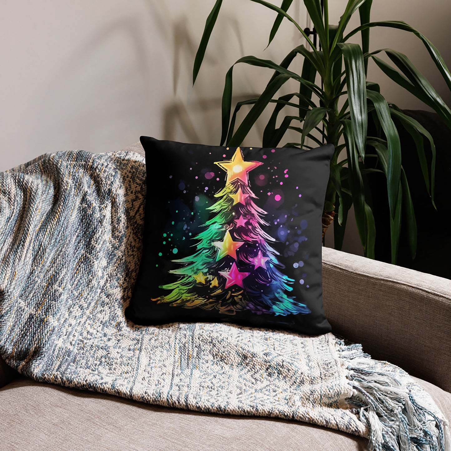 Christmas Throw Pillow Radiant Rainbow Tree Polyester Decorative Cushion 18x18