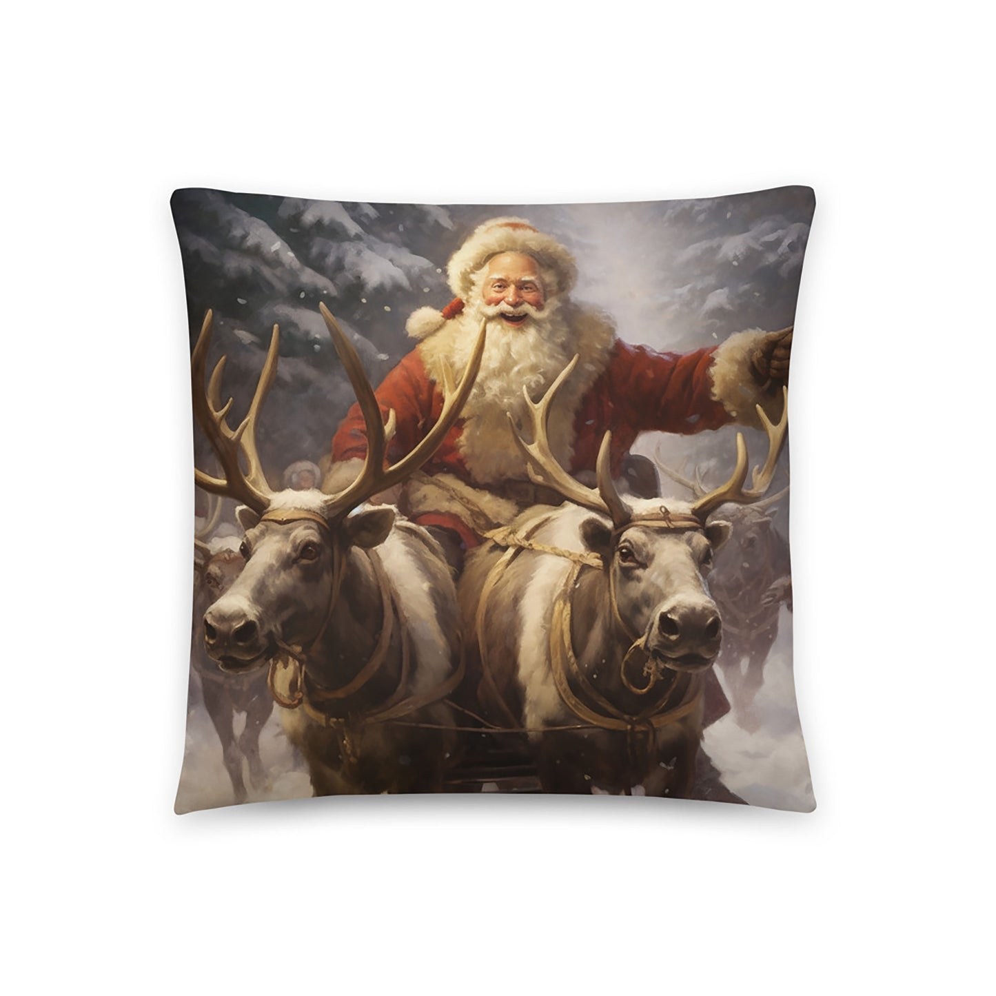 Christmas Throw Pillow Santas Joyride Plush Polyester Decorative Cushion 18x18
