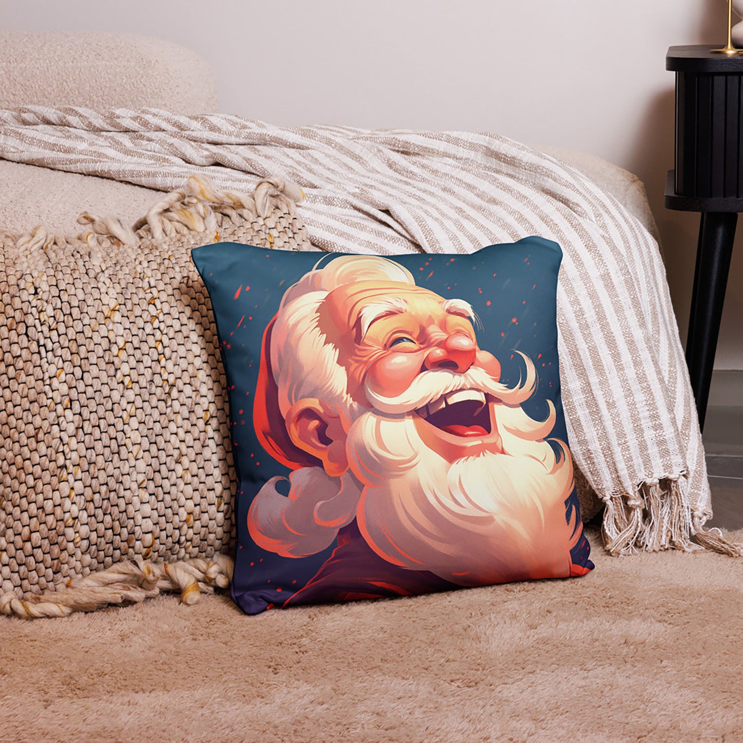 Christmas Throw Pillow Santa's Merry Portrait Polyester Decorative Cushion 18x18