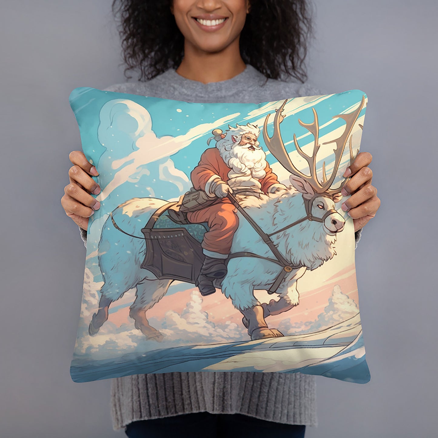 Christmas Throw Pillow Santa's Morning Ride Polyester Decorative Cushion 18x18