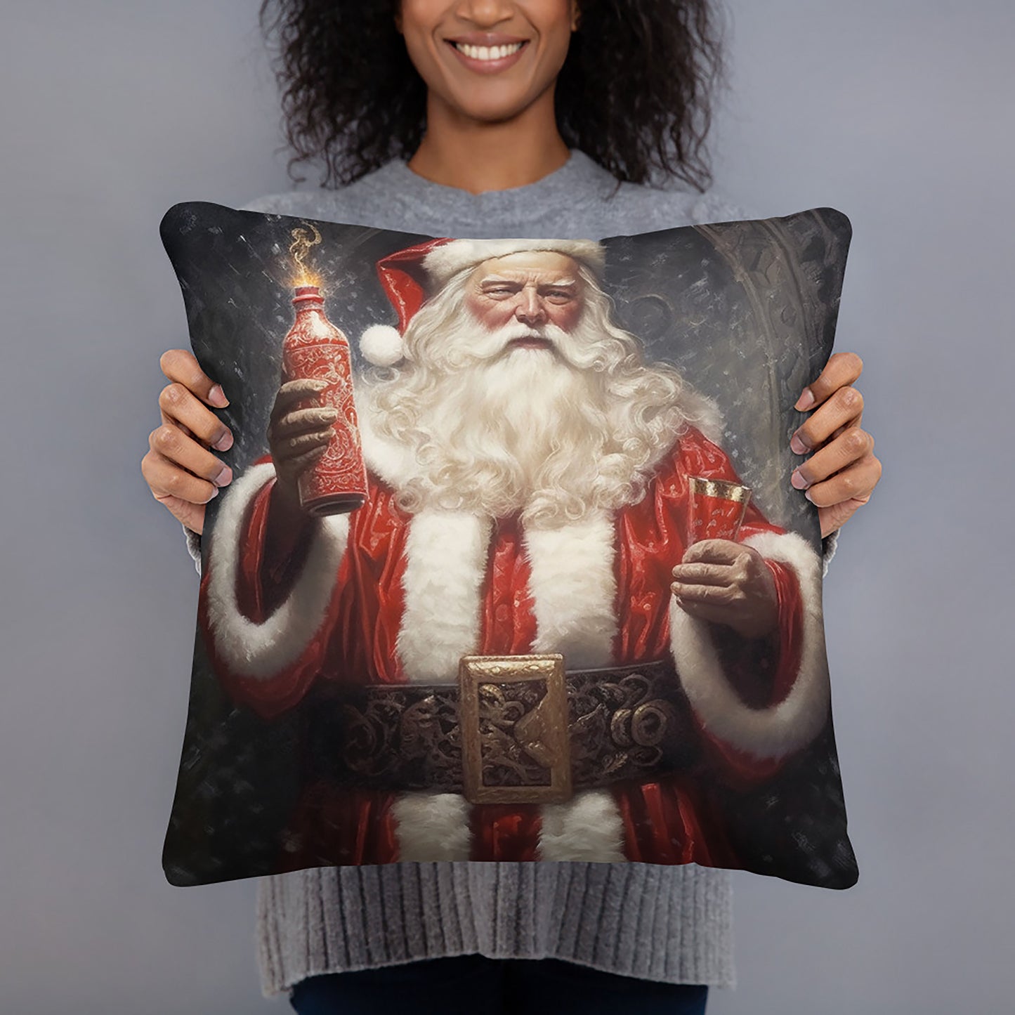 Christmas Throw Pillow Santas Toast Polyester Decorative Cushion 18x18