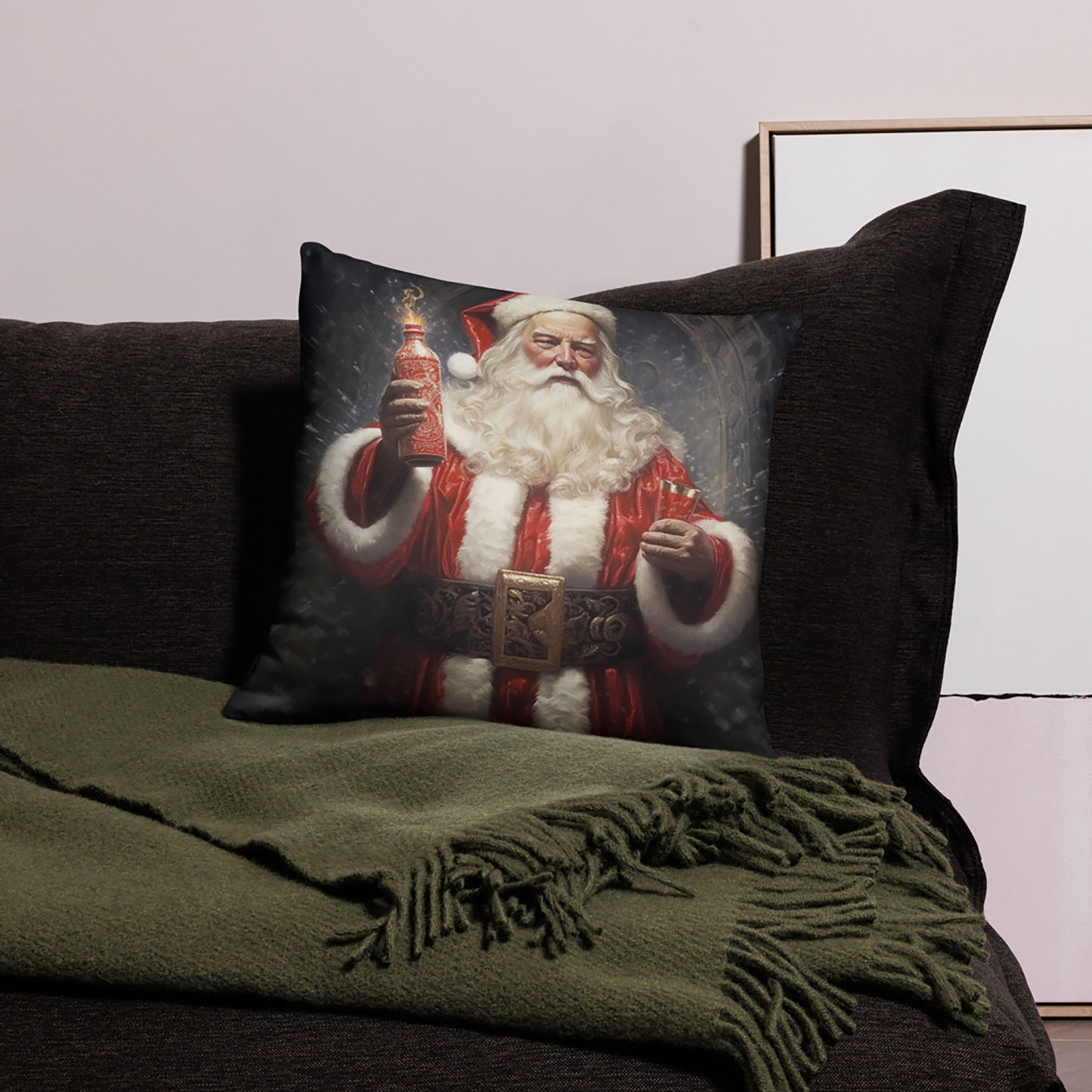 Christmas Throw Pillow Santas Toast Polyester Decorative Cushion 18x18