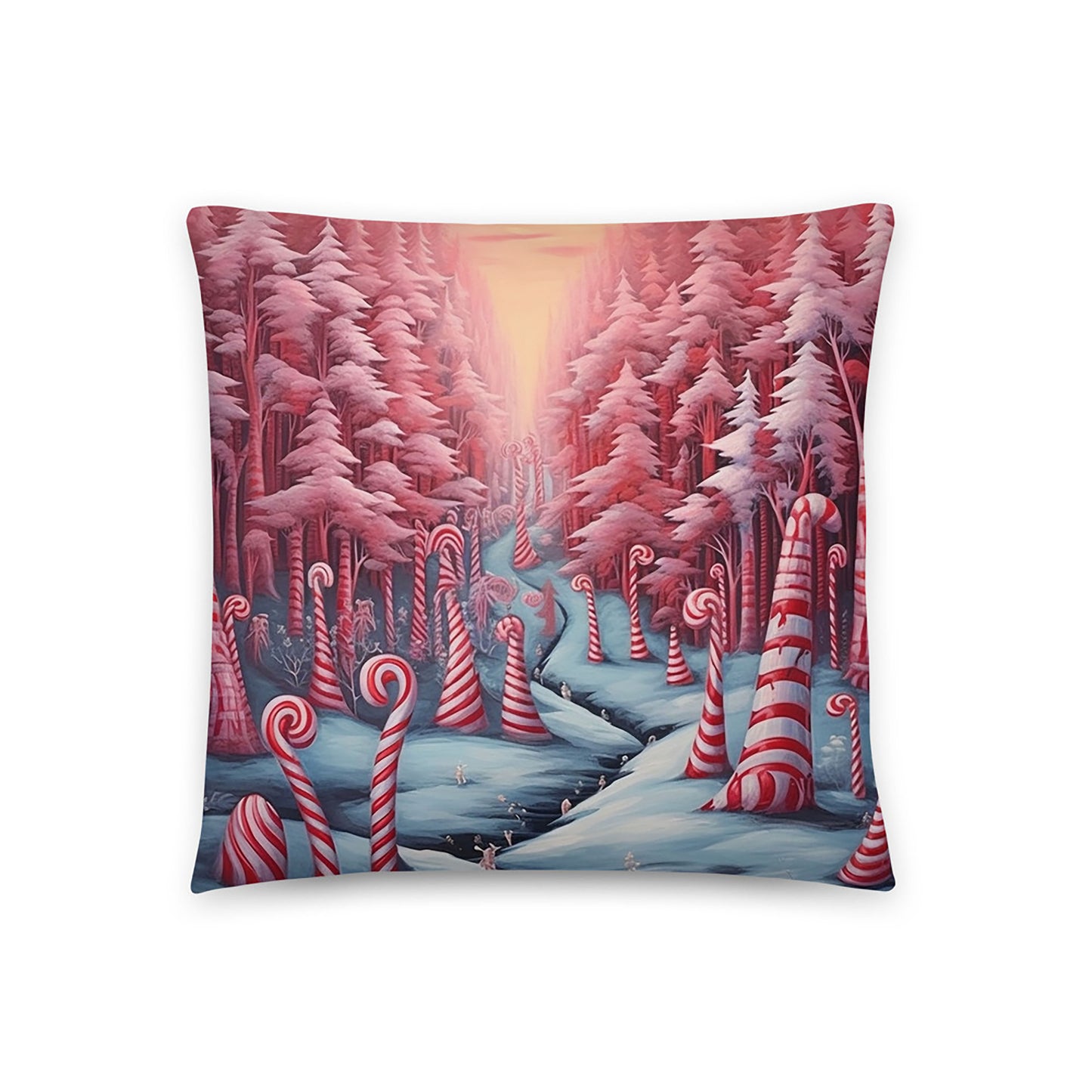 Christmas Throw Pillow Enchanted Candy Cane Forest Polyester Decorative Cushion 18x18