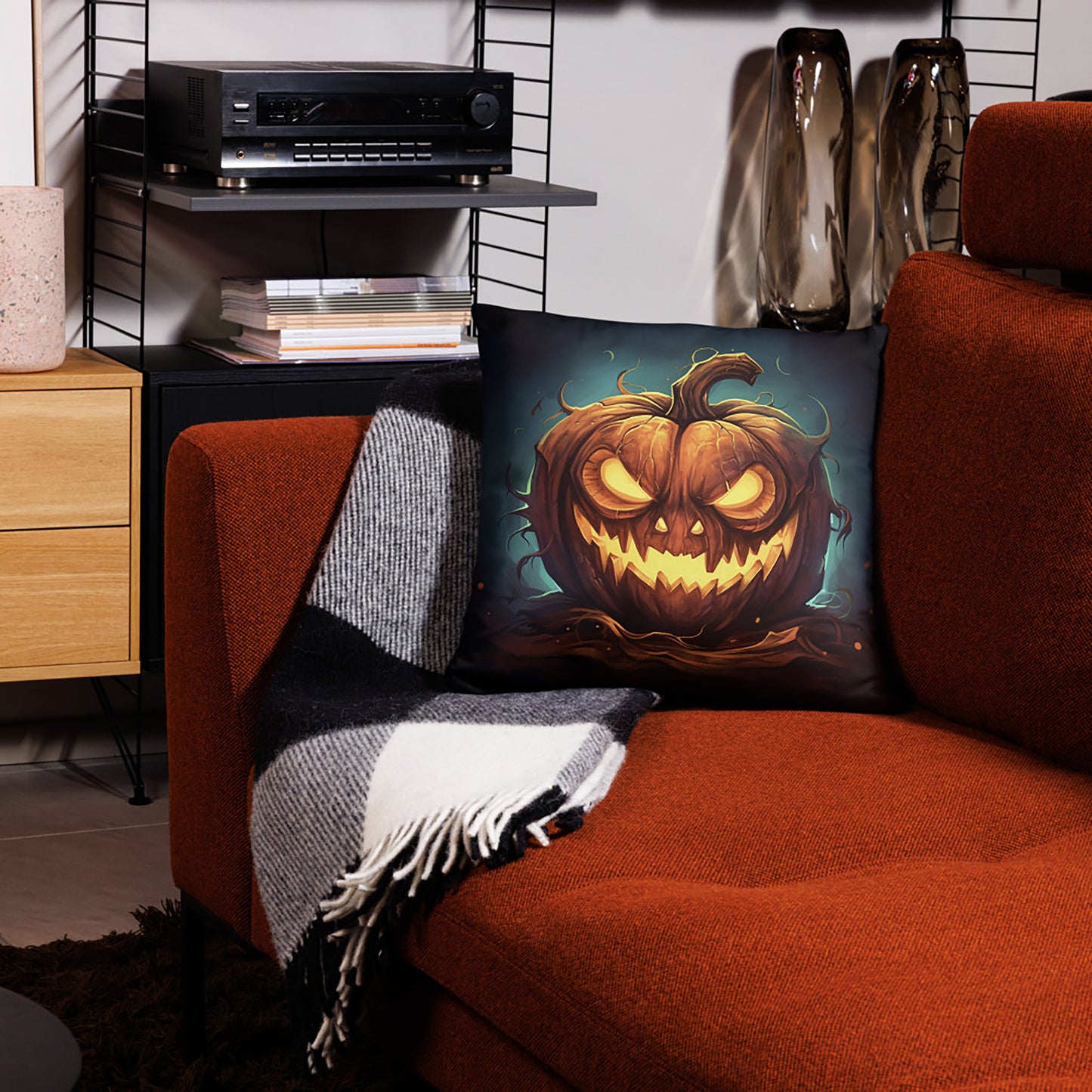 Halloween Throw Pillow Mischievous Jack O'Lantern Polyester Decorative Cushion 18x18