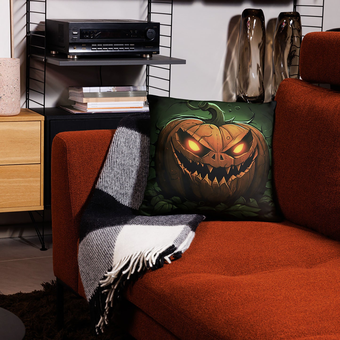 Halloween Throw Pillow Nightmarish Pumpkin Polyester Decorative Cushion 18x18