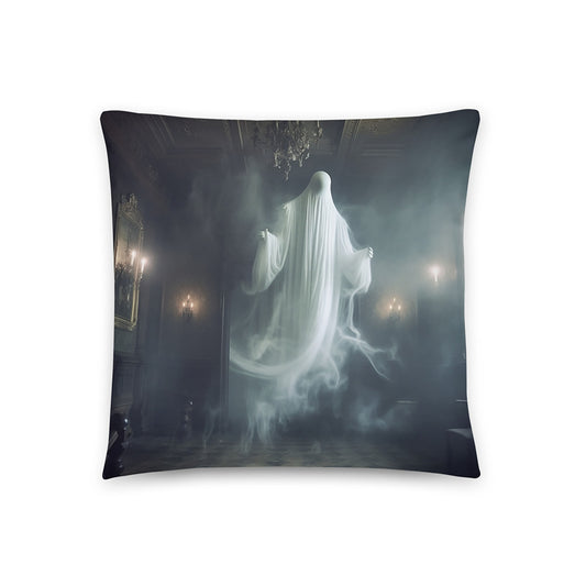 Halloween Throw Pillow Ethereal Ghost Mansion Polyester Decorative Cushion 18x18