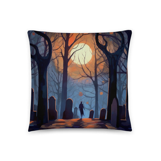 Halloween Throw Pillow Cemetery Art Polyester Decorative Cushion 18x18