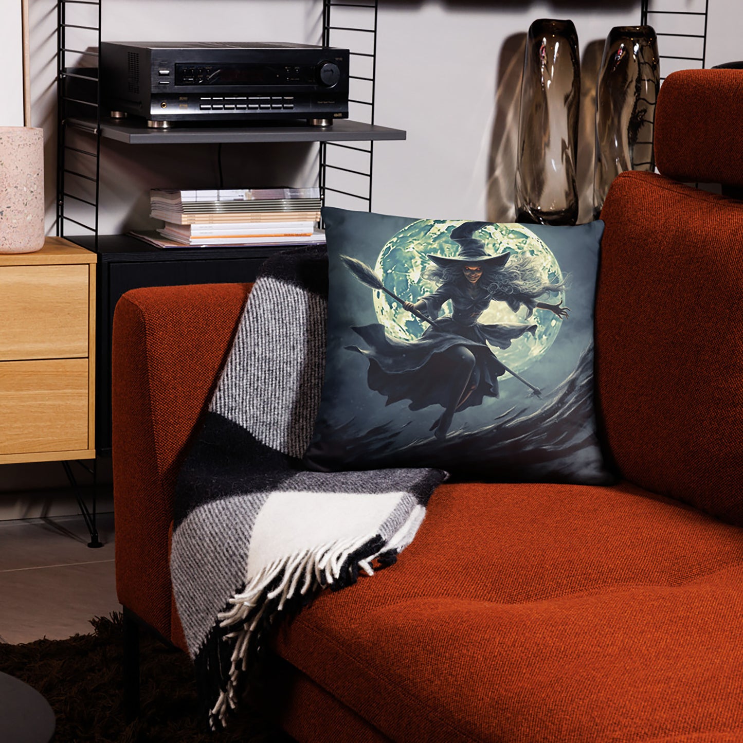 Halloween Throw Pillow Midnight Witch's Flight Polyester Decorative Cushion 18x18