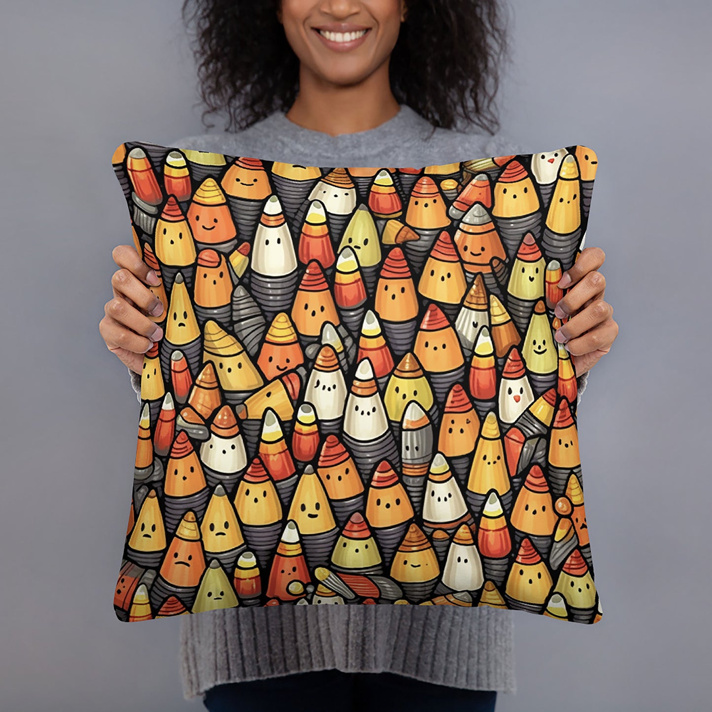 Halloween Throw Pillow Quirky Candy Corn Pattern Polyester Decorative Cushion 18x18