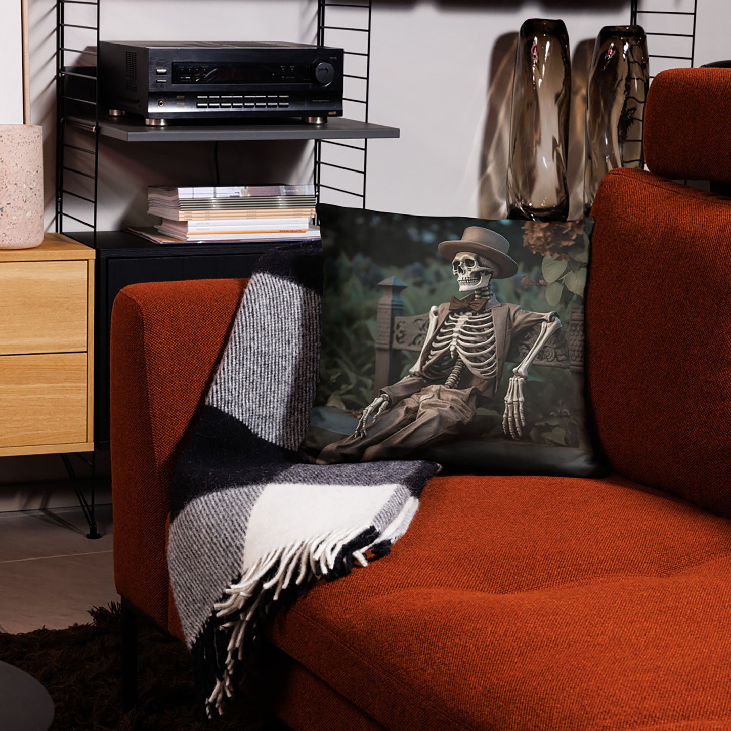 Halloween Throw Pillow Gentleman Skeleton Polyester Decorative Cushion 18x18