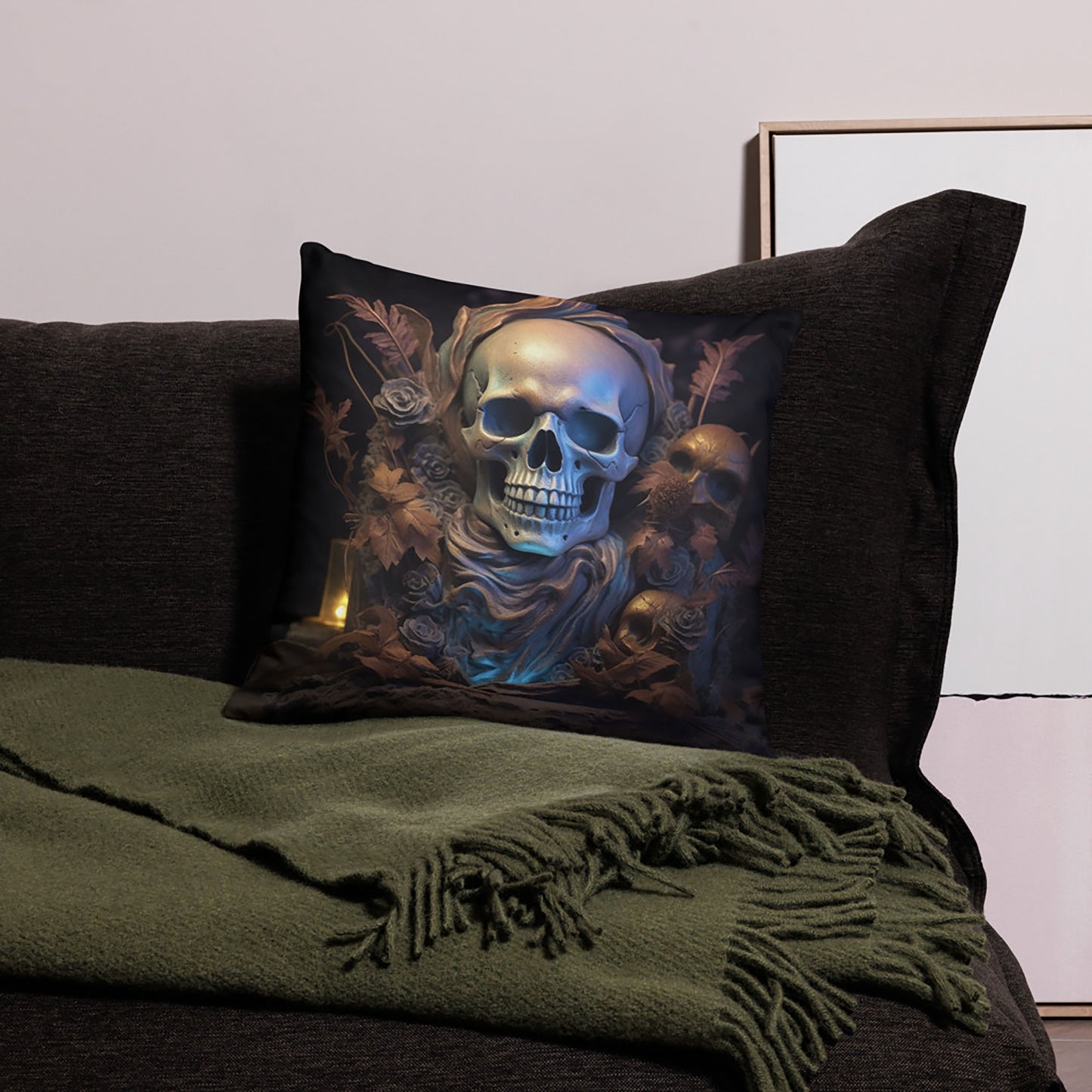 Halloween Throw Pillow Luminous Skull Statue Polyester Decorative Cushion 18x18