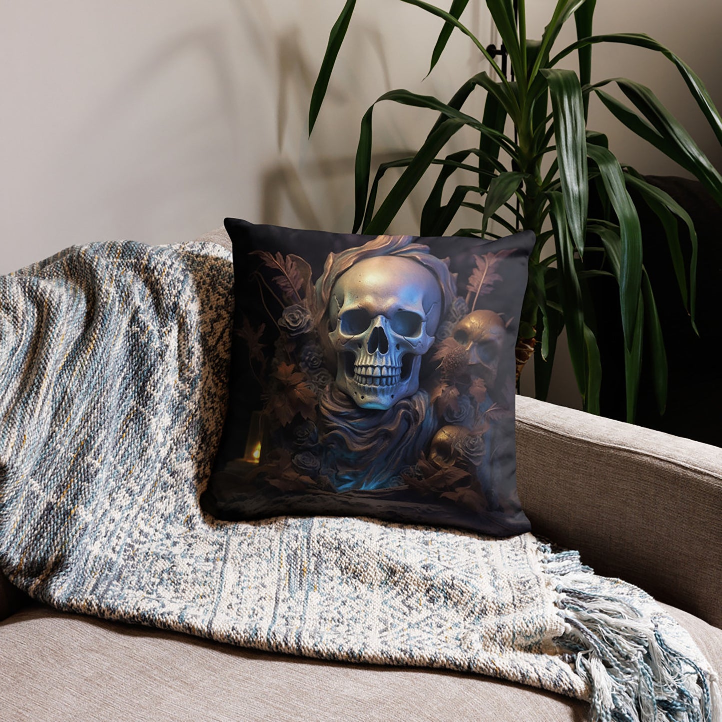 Halloween Throw Pillow Luminous Skull Statue Polyester Decorative Cushion 18x18