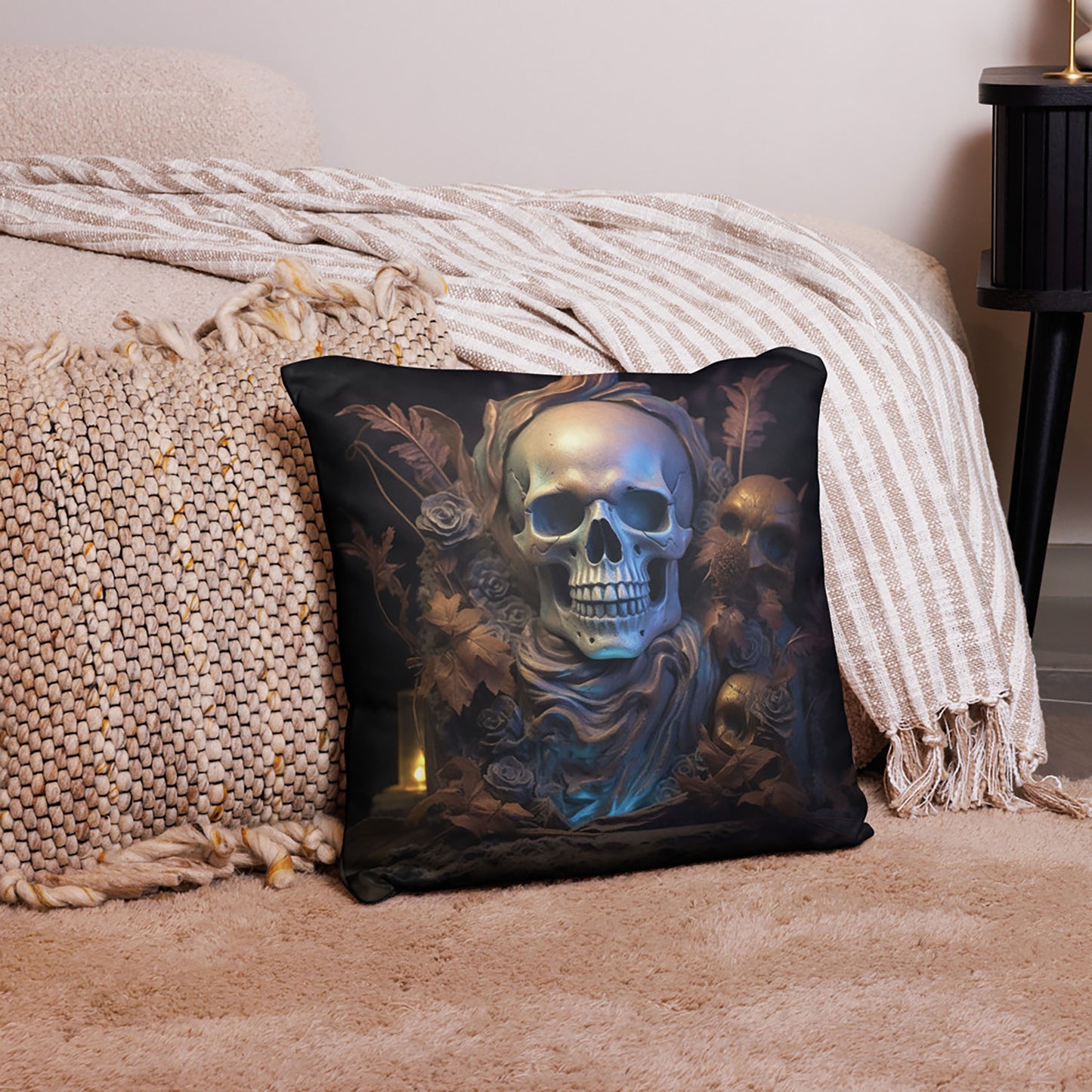 Halloween Throw Pillow Luminous Skull Statue Polyester Decorative Cushion 18x18