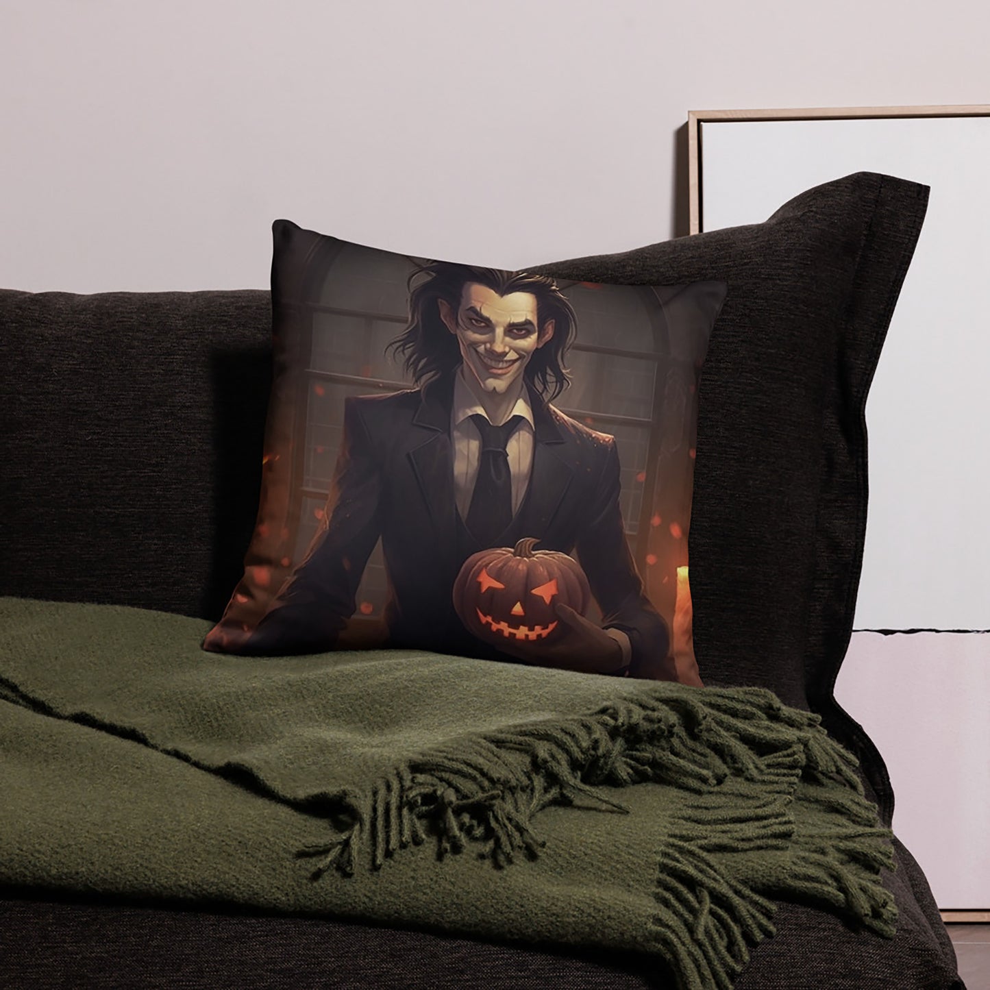 Halloween Throw Pillow Vampire with Pumpkin Polyester Decorative Cushion 18x18