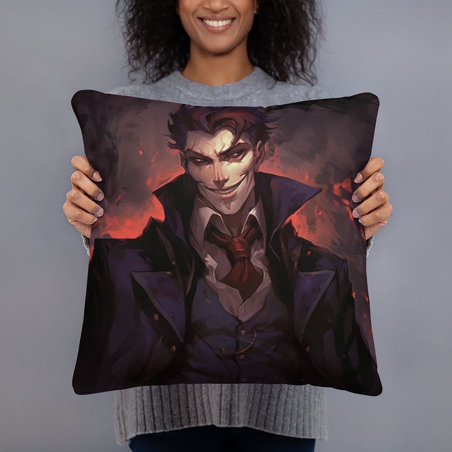 Halloween Throw Pillow Dark Academia Handsome Vampire Anime Polyester Decorative Cushion 18x18